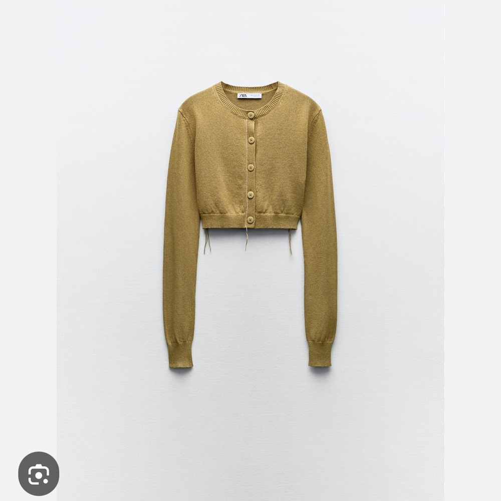 ZARA Green Knit Cropped Cardigan Button Sweater XS NWT